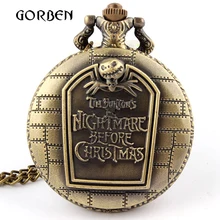 Винтажный Кошмар перед Рождеством кварцевые карманные часы с цепочкой ожерелье кулон мужские часы Relogio De Bolso