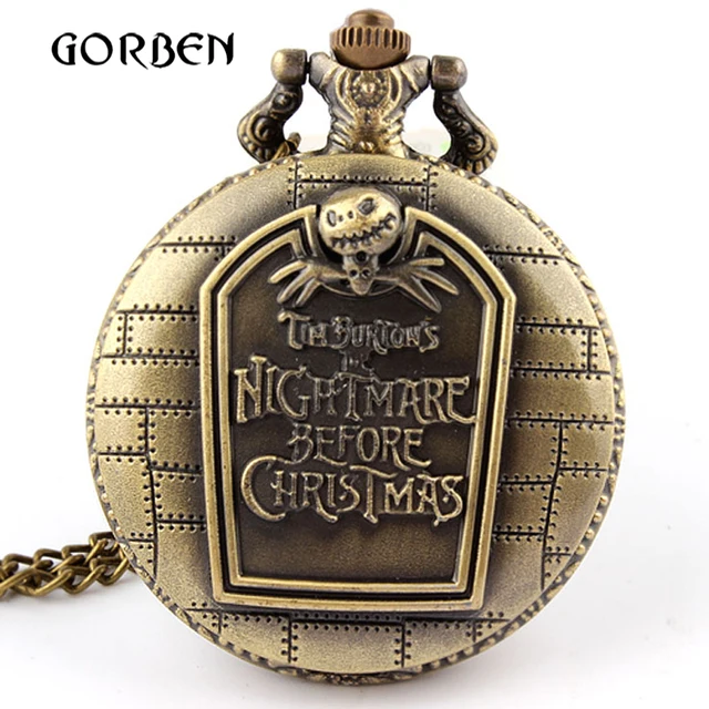 Vintage Nightmare before Christmas Quartz pocket watch with chain necklace pende Vintage Nightmare before Christmas Quartz pocket watch with chain necklace pende