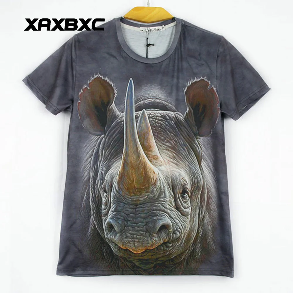

2088 Harajuku Unisex Sleeved Summer Tees Beast Unicorn Rhinoceros Animal Prints Round Neck Short Sleeved Men T-shirt Plus Size