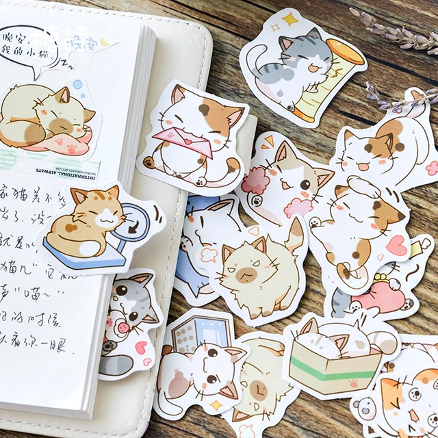 50 pcs Kawaii Cartoon Cat CuteTheme Stickers ,Vinyl Waterproof Stickers for  Water Bottle, Laptop, Scarpbook, Skateboards, Sticker Packs