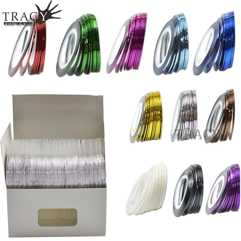 

1mm 100Rolls/Case 12 Colors Wholesale Nail Art Sticker DIY Stripes Tape Line for Nails Tips Shinning Beauty TRNJ200