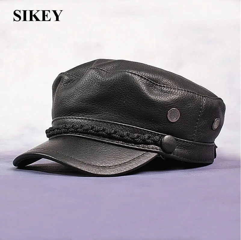 HL043 New Men's Women's 100 Genuine Leather Police Hat/ Newsboy caps