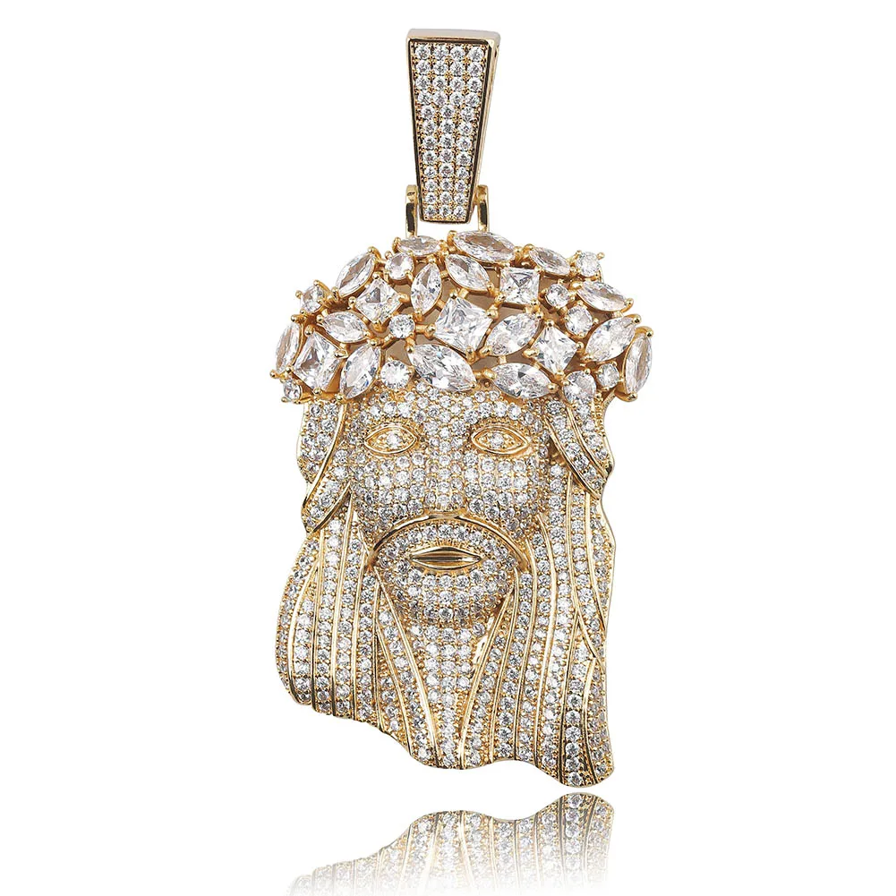 Pingente com Corrente de Tênis Gelado para Fora Cor do Ouro Gucy Grande Jesus Colar Zircão Cúbico Hip Hop Masculino Jóias Presente & 8 corrente de tênis cor do ouro gelado