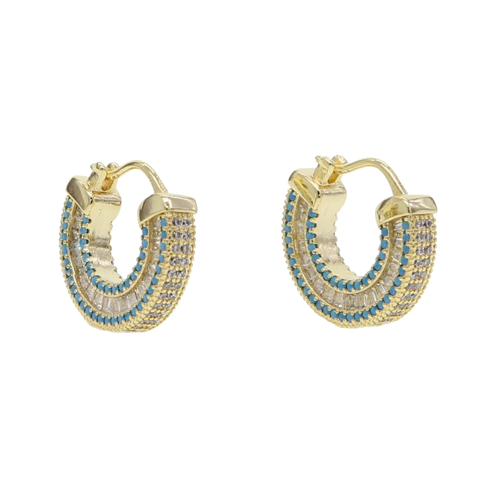 

2019 trendy classic minimal cute hoop earring for girl ladies lovely mirco paved tiny blue CZ gold/silver elegance women jewelry