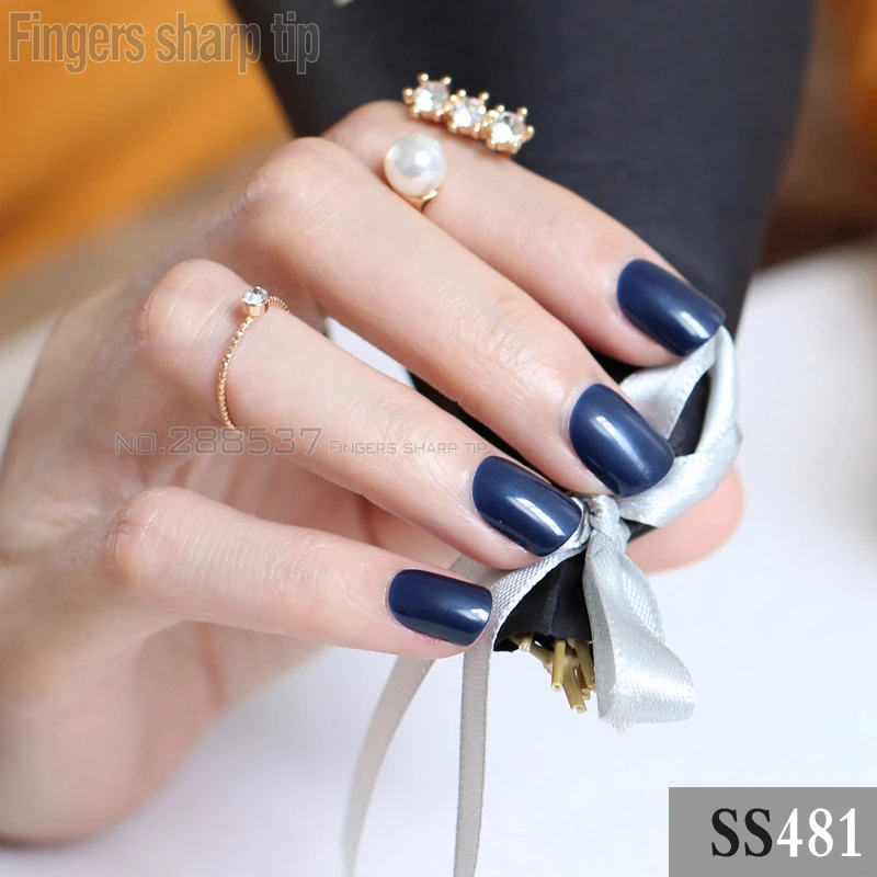 

2017 new 24pcs false nails dark ink blue candy short paragraph round square head comfortable multicolor all wrapped SS481