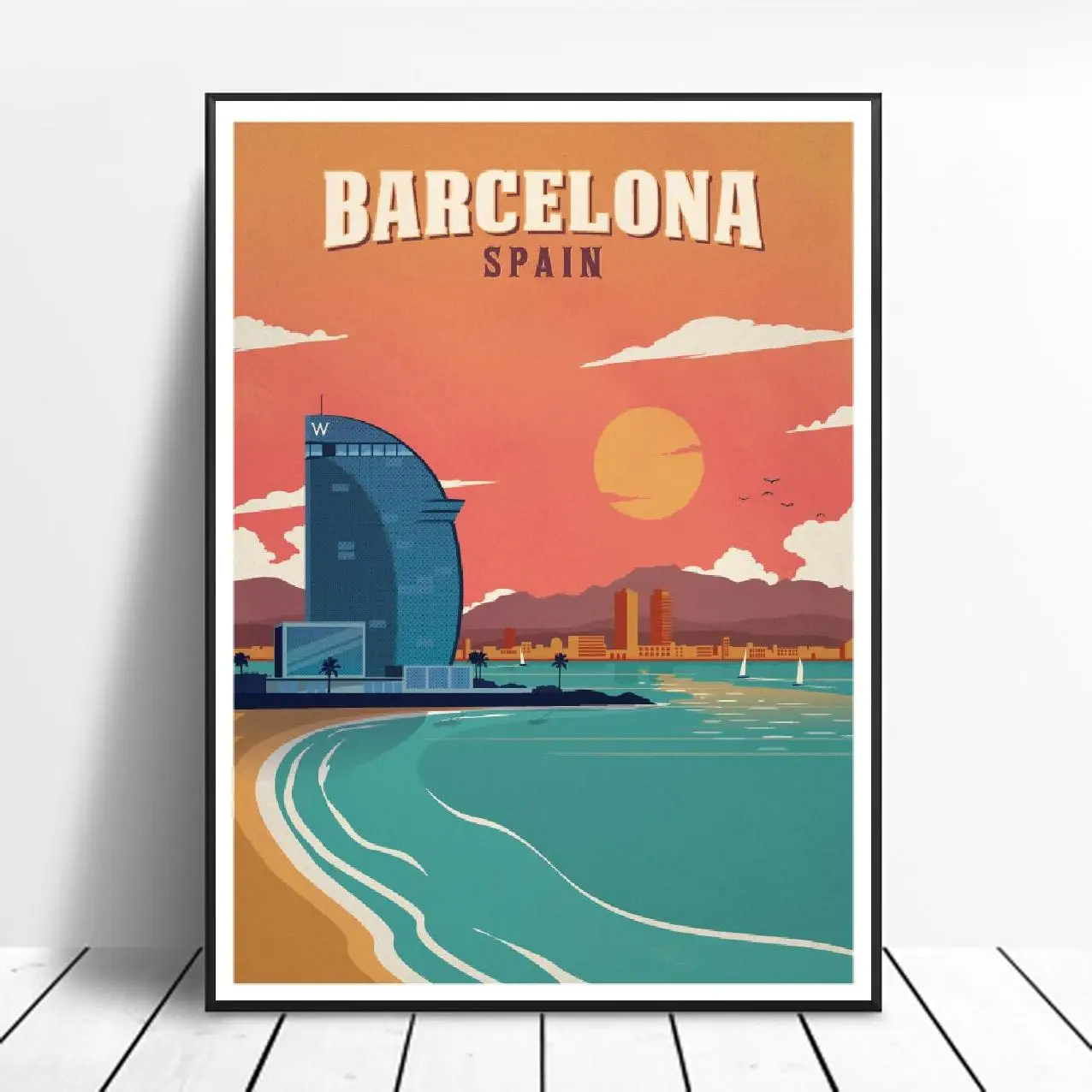 

VINTAGE BARCELONA BEACH Canada Canvas Painting Art Print Poster Picture Wall Modern Minimalist Bedroom Living Room Decoration