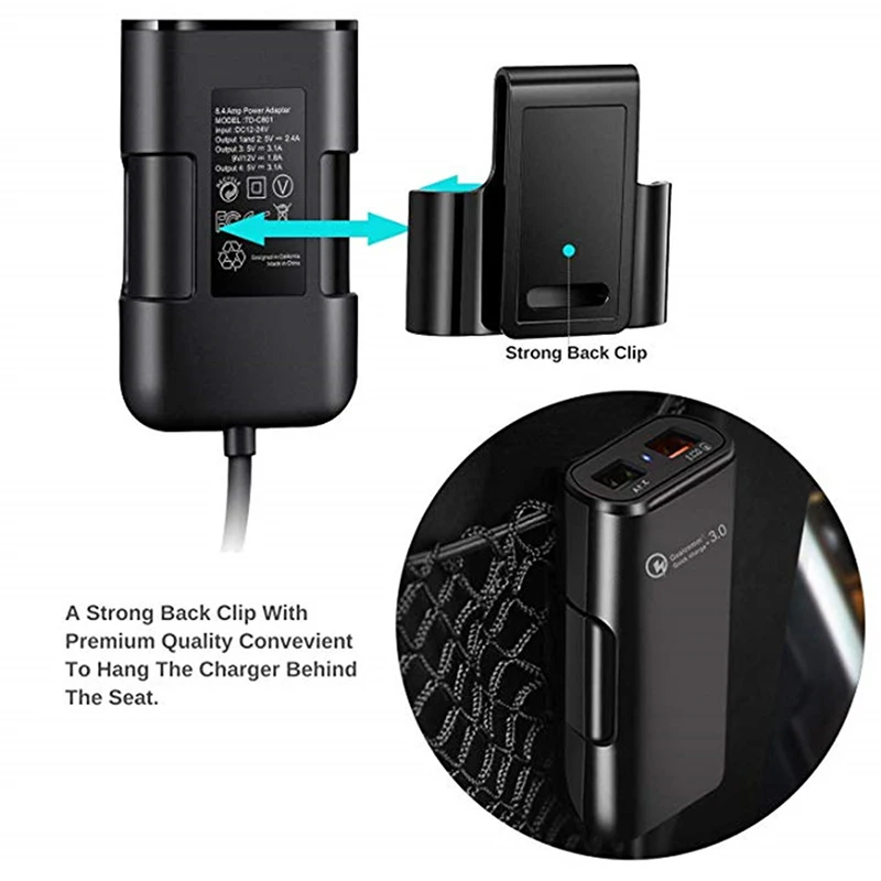 Suntaiho 4 Ports USB Car Charger QC 3.0+2.4A+3.1A Universal USB Fast Charger Adapter with 5.6ft Extension Cord Cable Back Seat Suntaiho 4 Ports USB Car Charger QC 3.0+2.4A+3.1A Universal USB Fast Charger Adapter with 5.6ft Extension Cord Cable Back Seat