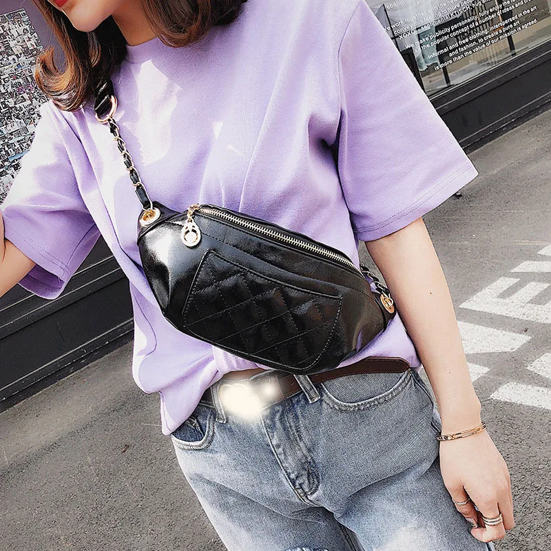 

Women's fanny waist pack yellow pink Shoulder Bag Simple Casual belt bags for women 2019 PU New PU Leather Women's waist bag
