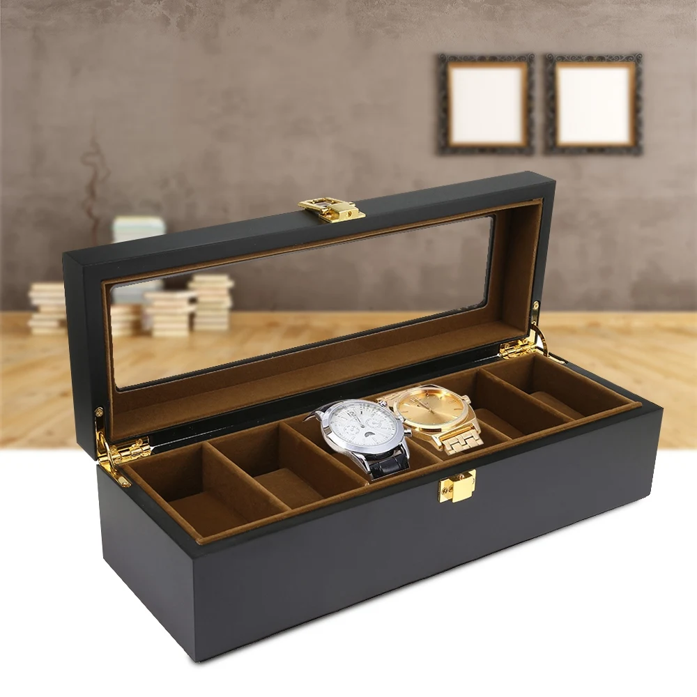 6 клетчатая деревянная коробка для часов, коробка для хранения ювелирных изделий, коробка для часов