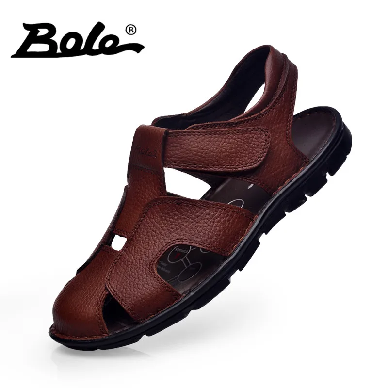BOLE New Arrival Men Beach Sandals Handmade Moccasins Genuine Leather Summer Shoes For Men Leisure Walking Durable Flat Sandals BOLE New Arrival Men Beach Sandals Handmade Moccasins Genuine Leather Summer Shoes For Men Leisure Walking Durable Flat Sandals