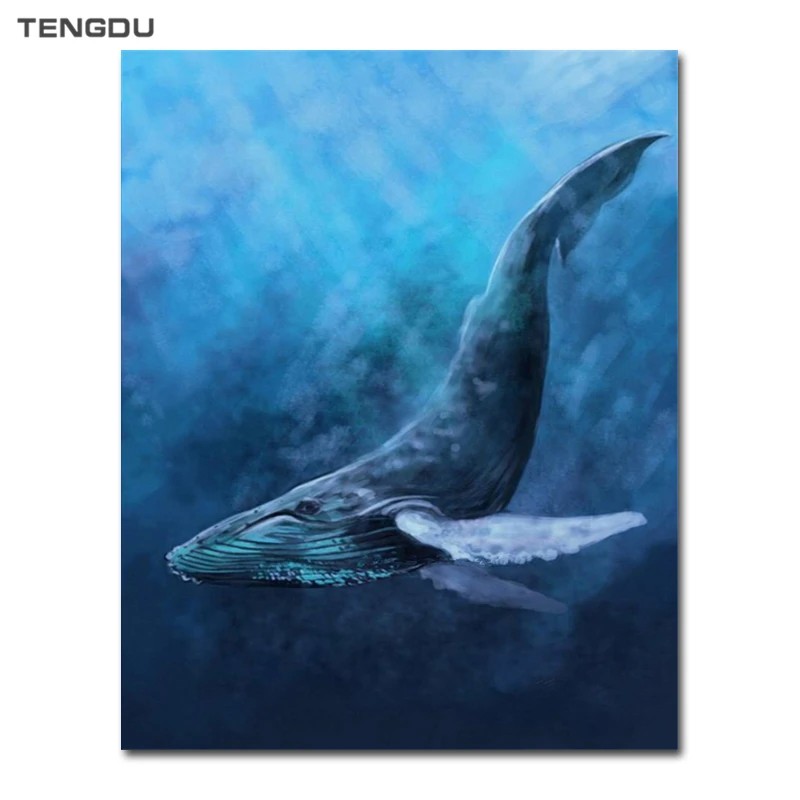 5D Diy Diamond Embroidered Blue Whale Sea Creature 3D Photo Full Square Painting Suite Mosaic Rhinestone Craft Gift | Дом и сад