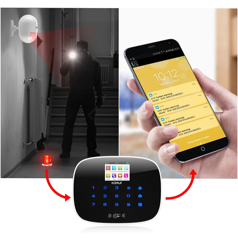 KERUI G19 IOS Android APP хост Беспроводная GSM сигнализация TFT цветной дисплей Autodial защита от