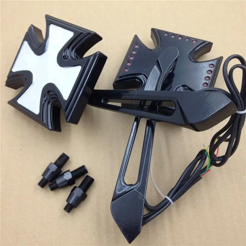  Motorcycle LED Turn Signal Integrated Side Rearview Mirrors Maltese Cross Style For Honda For Kawas - 32833104907