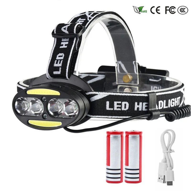 

ANYIGE Headlight 10000 Lumen headlamp 4* XM-L T6 +2*COB+2*Red LED Head Lamp Flashlight Torch Lanterna with batteries USB charger