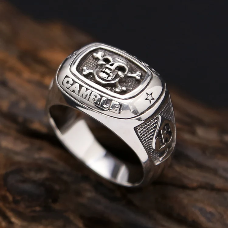 Silver 925 Skull Ring Men 14mm Thick Band Gothic Punk Style 10g 100