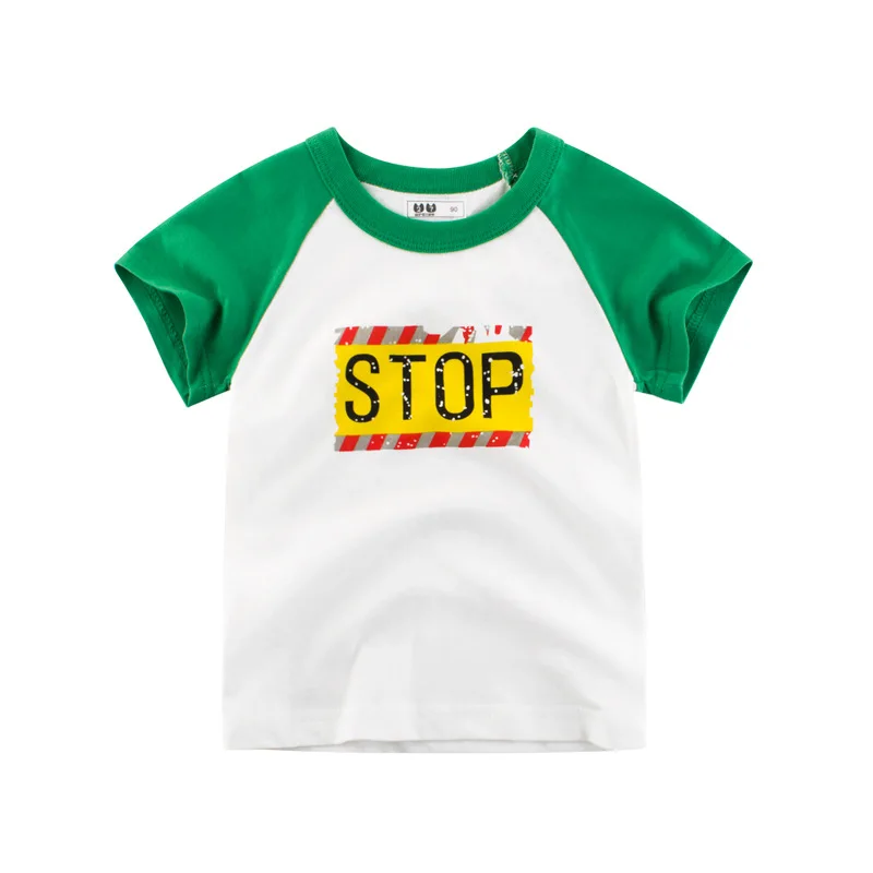 

2019 Summer Children T shirt for Boys Cotton Kids White Green Patchwork Stop Letters Short Sleeve T-Shirts Baby Boy Tops Tees