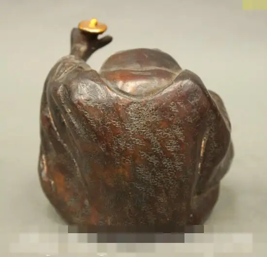 

S1450 Old Chinese Buddhist Bronze Gilt Protect Happy Arhat Monk Buddha Statue Figurine