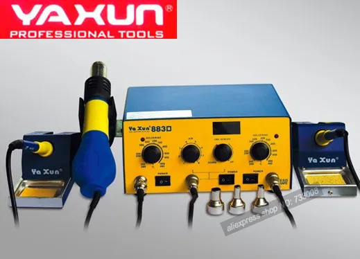

3 in 1 YAXUN 883D rework station ,1 hot air gun and 2 soldering iron SMD rework station high quality welding Bga rework station