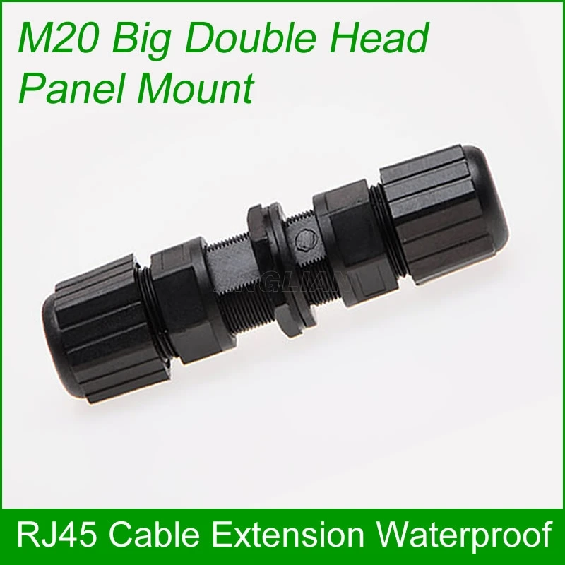 

M20 double head IP67 Protect RJ45 Interface Ethernet waterproof connector Outdoor network cable joint panel mount DHL 10 units