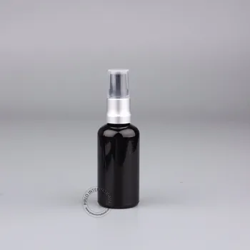 

50ml/50G Black Essential Oil Bottle Glass Lotion Bottles With Aluminium/Plastic Pump Travel Makeup Tools 20pcs/lot Free Shipping