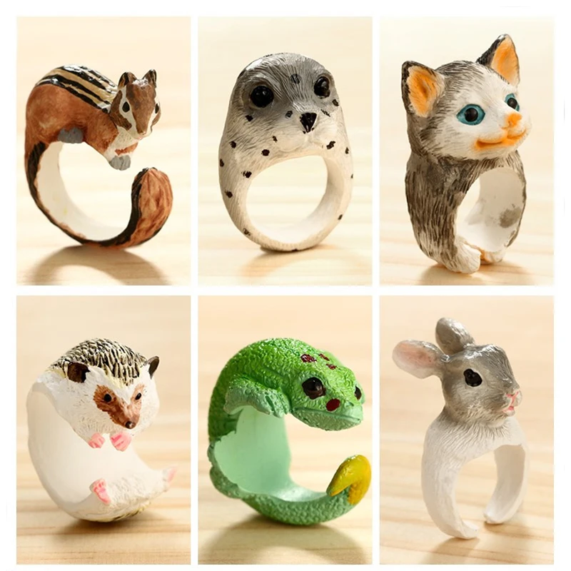 

docona Cute Hedgehog Chameleon Finger Knuckle Rings for Women Men Resin Squirrel Rabbit Midi Rings Animal Jewelry Anillos 4422