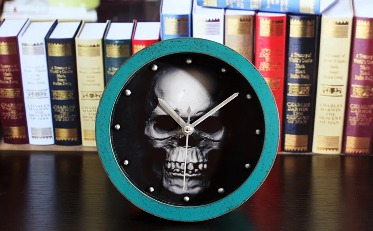Черный череп заклепки Встроенный 3D стереоскопический Al Fajr Часы Будильник декоративные часы домашние декоративные часы Klok masa saati пластиковые круглые