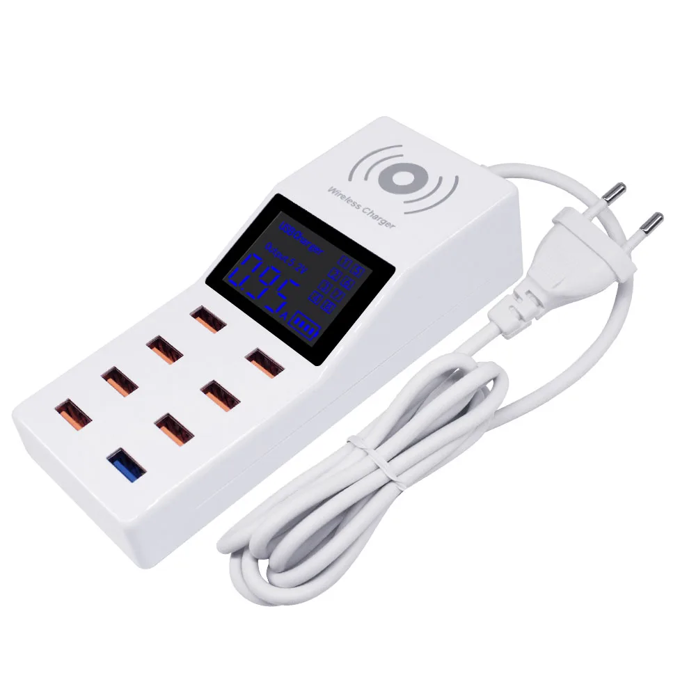 8 Port LCD USB Power Adapter Charger Station Wireless Charger for