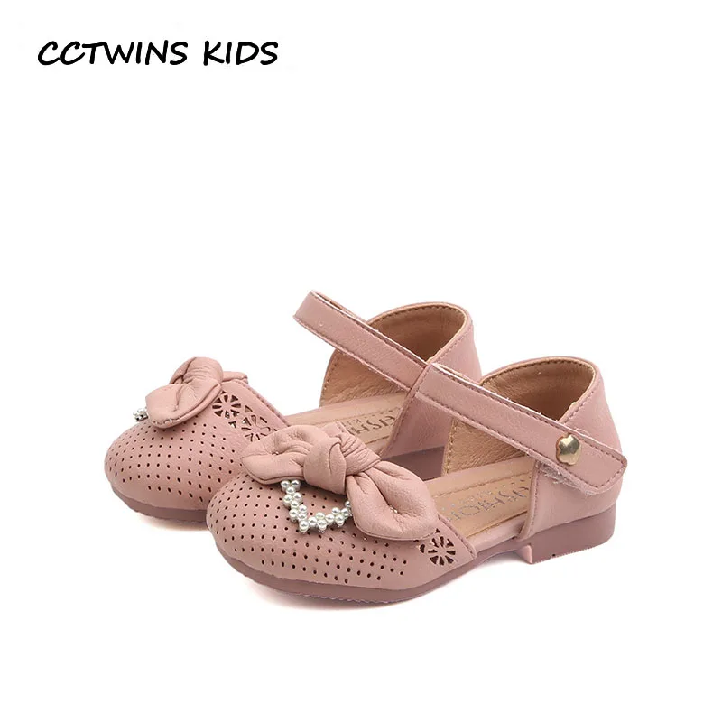 

CCTWINS Kids Shoes 2019 Summer Babys Pu Leather Princess Shoes Girl Fashion Pearl Flat Children Butterfly Sandals PS445