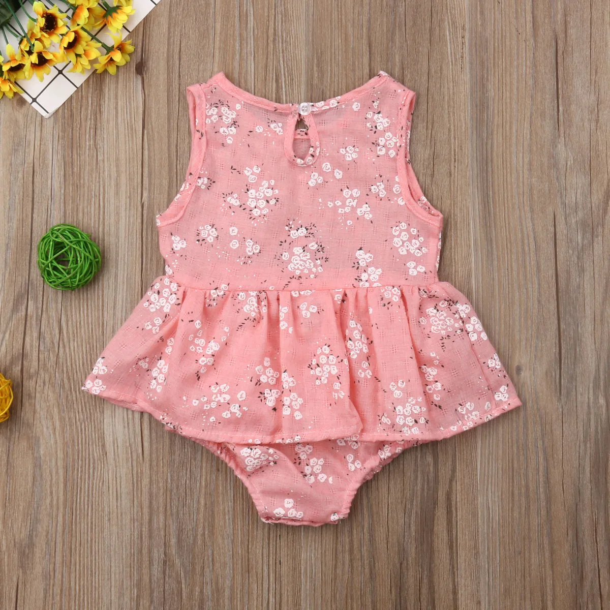 Baby Summer Clothing Newborn Infant Baby Girl Bodysuits Dress Clothes Sleeveless Flowers Print Jumpsuits Tutu Dress 0-18M