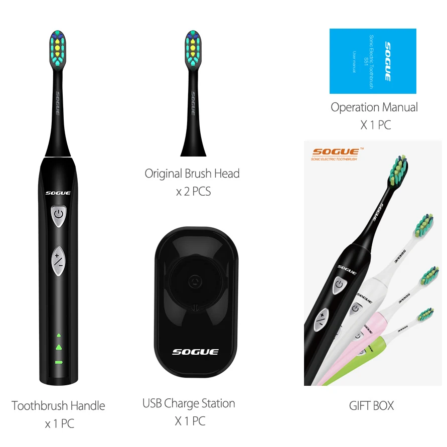 SOGUE Sonic электрическая зубная щетка Электронная с магнитным двигателем USB зарядка 1