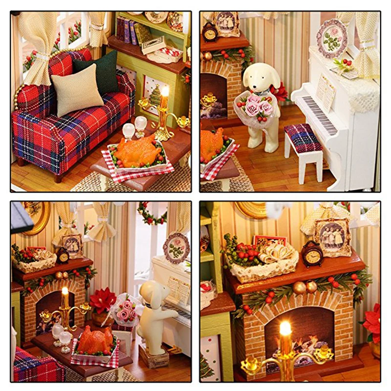 Ceny CUTEBEE Doll House miniaturowy domek dla lalek diy z meblami drewniany domek do zabawy dla dzieci Holiday Times Z009