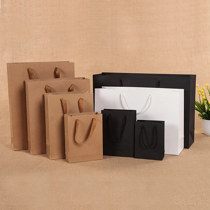 10 шт./партия, 4 размера, крафт-бумажный пакет с ручками для свадебной вечеринки, модная одежда, подарки, многофункциональная Подарочная сумка