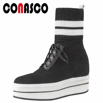 

CONASCO New Women Ankle Boots Platforms Socks Boots Warm Autumn Winter Martin Shoes Woman Ladies Brand High Boots Casual Shoes