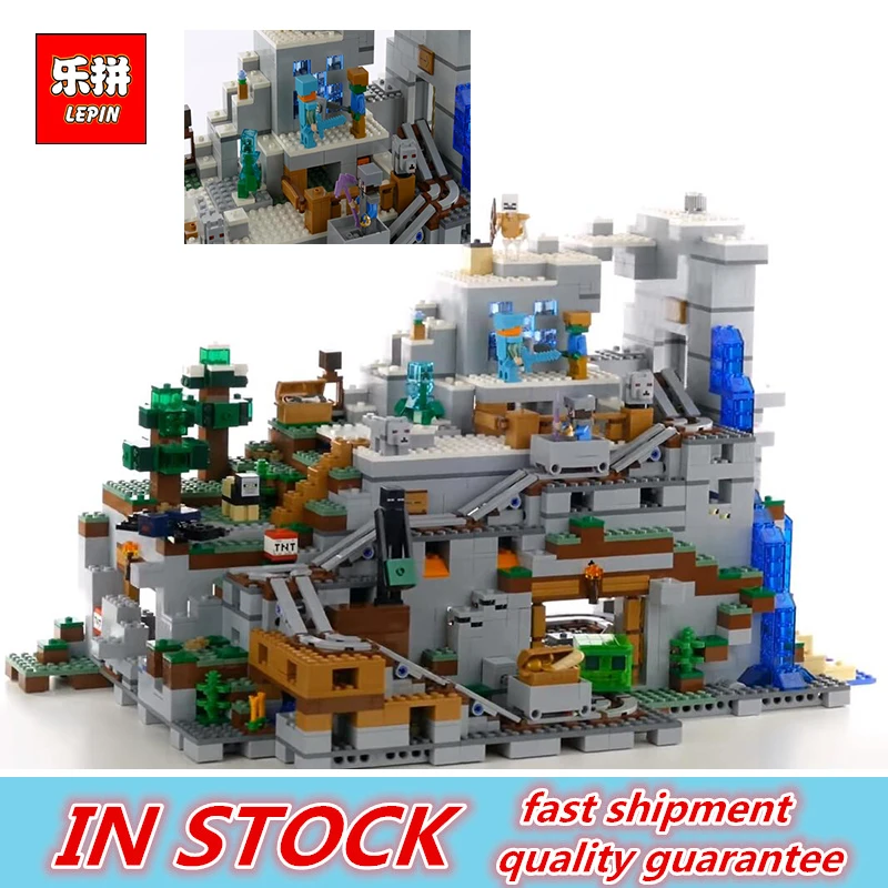 

LEPIN 18032 The Mountain Cave Set Building Kit Blocks Bricks My worlds Clone legoings 21137 birthday gifts For Child