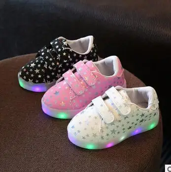 

2019 new glowing children's shoes boy and girl cute LED light board shoes star leisure sports shoes size 21-30