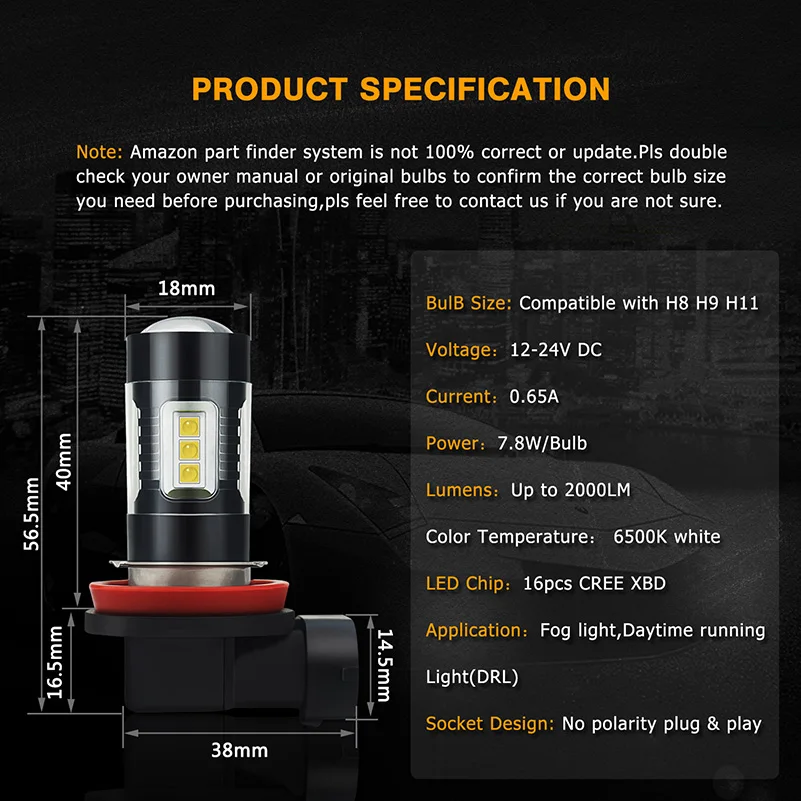 Oxilam 2 шт. H8 H11 Светодиодный светильник H10 9145 светодиодный противотуманный светильник для автомобиля лампа для вождения s 12 в супер белый 6500K