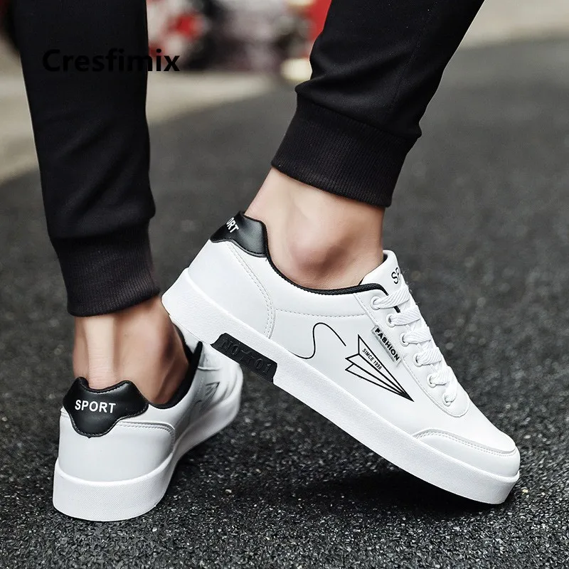 

Male Cool Stylish Autumn & Winter Lace Up White Shoes Men Casual White Pu Leather Shoes Zapatos Hombre Man's Black Shoes E2261
