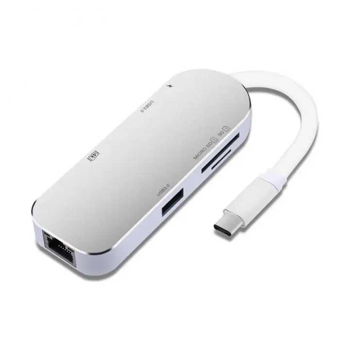 7 в 1 USB C концентратора адаптер Dongle Тип C к HDMI 4 K видео RJ45 Gigabit Ethernet USB 3,0 хаб SD Card Reader EM88