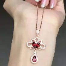 Натуральный красный гранат камень кулон S925 Серебряный натуральный драгоценный камень кулон Цепочки и ожерелья тренд капли воды колокол для женщин вечерние ювелирные изделия