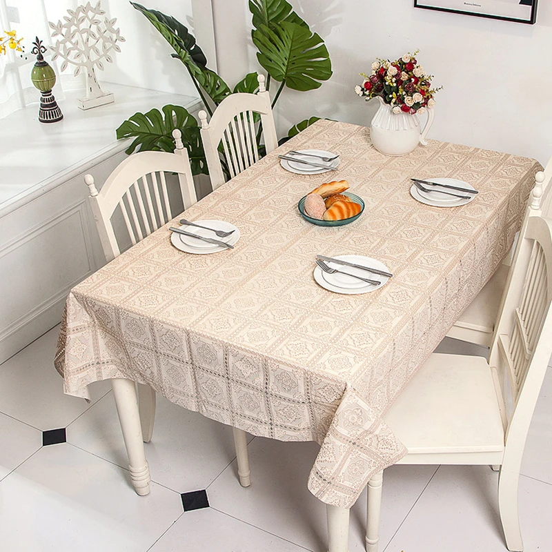 

European Simplicity Tablecloth Lace Carved Waterproof Oilproof PVC Table cloth Lace Print Restaurant Decoration Tea Table Cloth