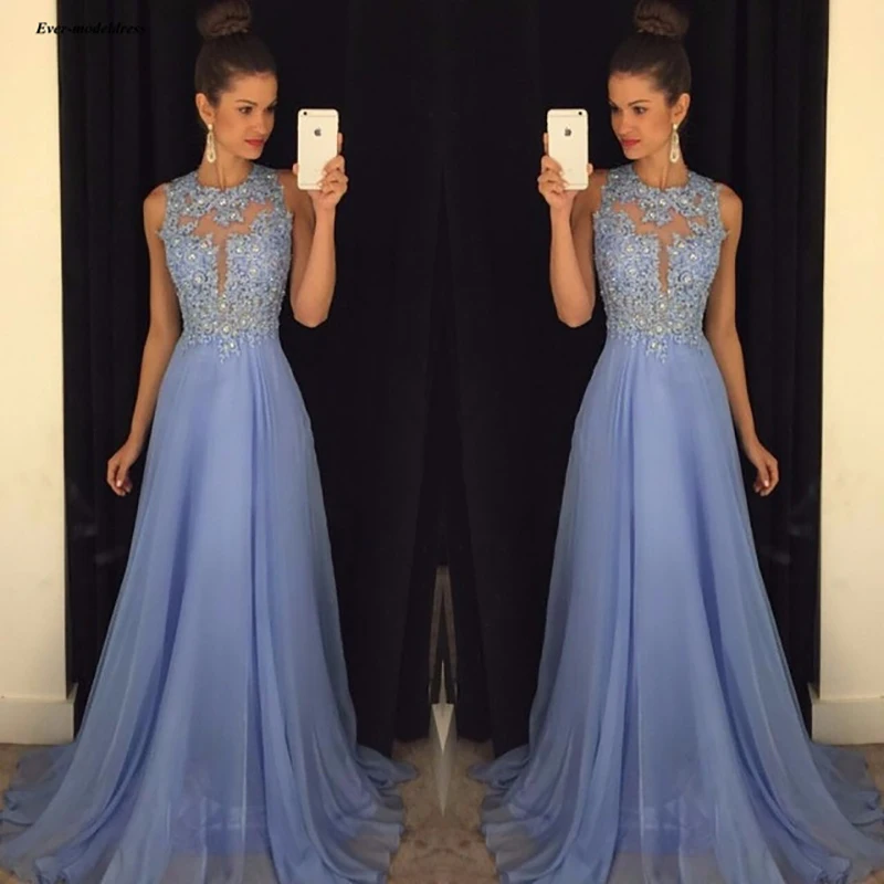 

2019 Lavender Bridesmaid Dresses For Wedding Jewel Appliques Beaded Open Back A Line Long Wedding Guest Party Gown Cheap Custom