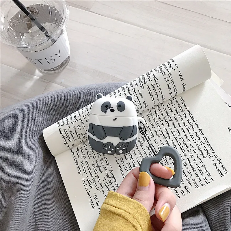 Cartoon funny bears headset pouch for airpods case wireless bluetooth headphone earphone charging box bare silicone airpod skin