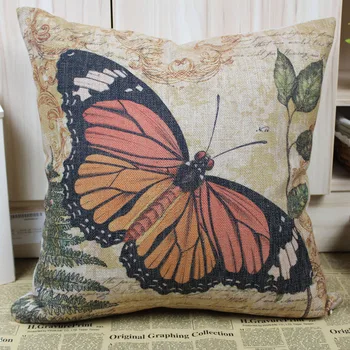 

LINKWELL Free Shipping Shbby Chic Vintage French Country Yellow Butterfly Linen Pillow Case