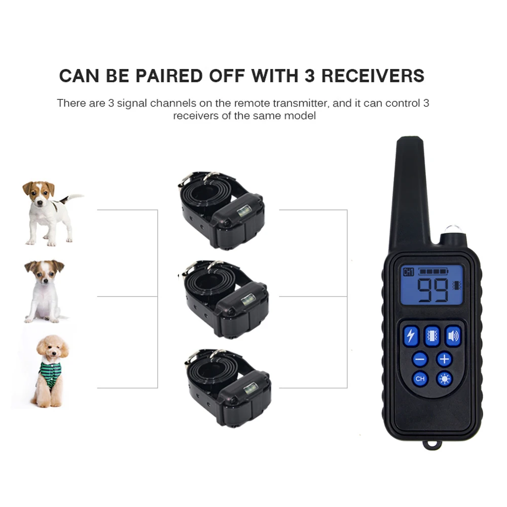  Remote Control Waterproof Dog Training Electric Shock Collar Rechargeable Adjustable Levels Dog Tra