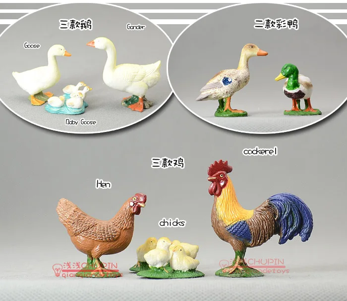Animas ! solid animal model toy hen chick goose du...