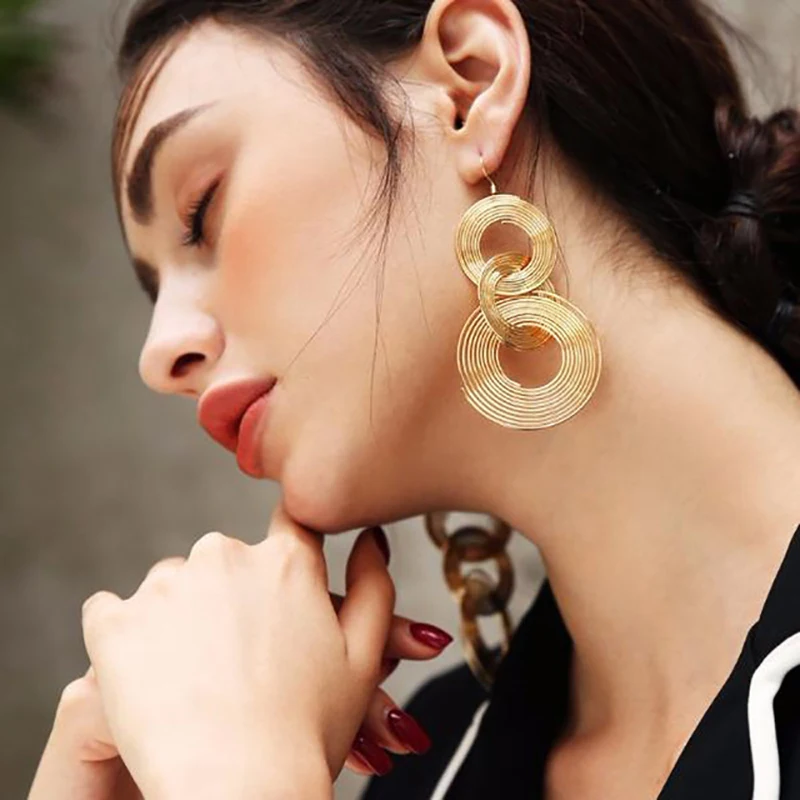 Geometric Vintage Statement Earring Big Round Metal Fashion Punk Style Drop Earrings For Women Jewelry | Украшения и аксессуары