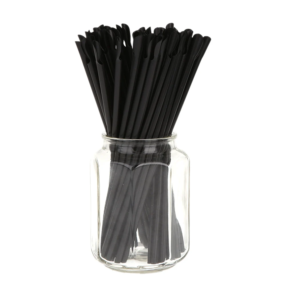 24CM Disposable Black Spoon Drinking Straw Art Plastic Straws for Party