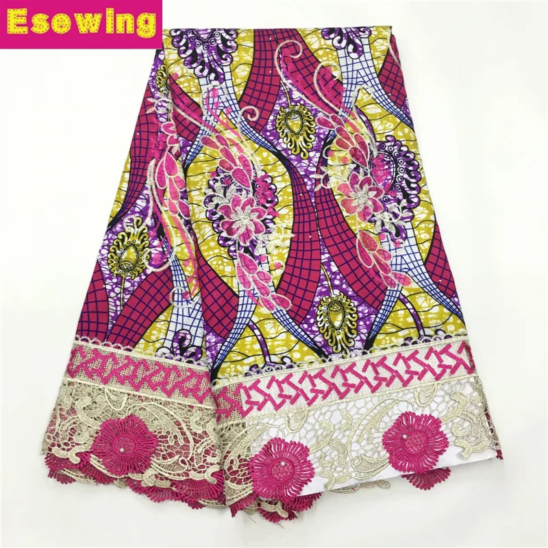 

Esewing African Ankara Wax Lace Fabric With Embroidery And Stone Cotton Wax Fabric For Party Dress Embroidery Cord Lace Fabric
