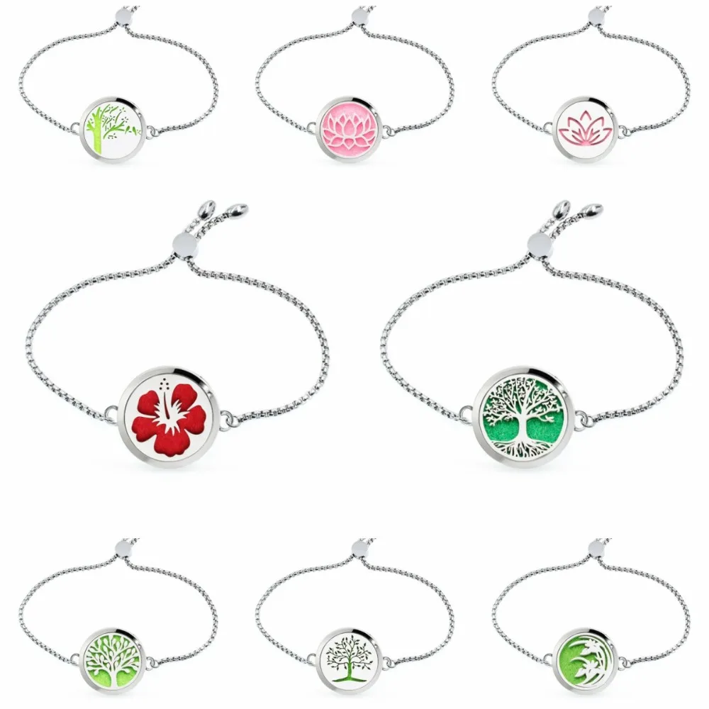 

Poppy Tree of Life Flower 30mm Stainless Steel Bracelet Adjustable Aromatherapy Perfume Diffuser Locket Bracelet 10pcs Pads