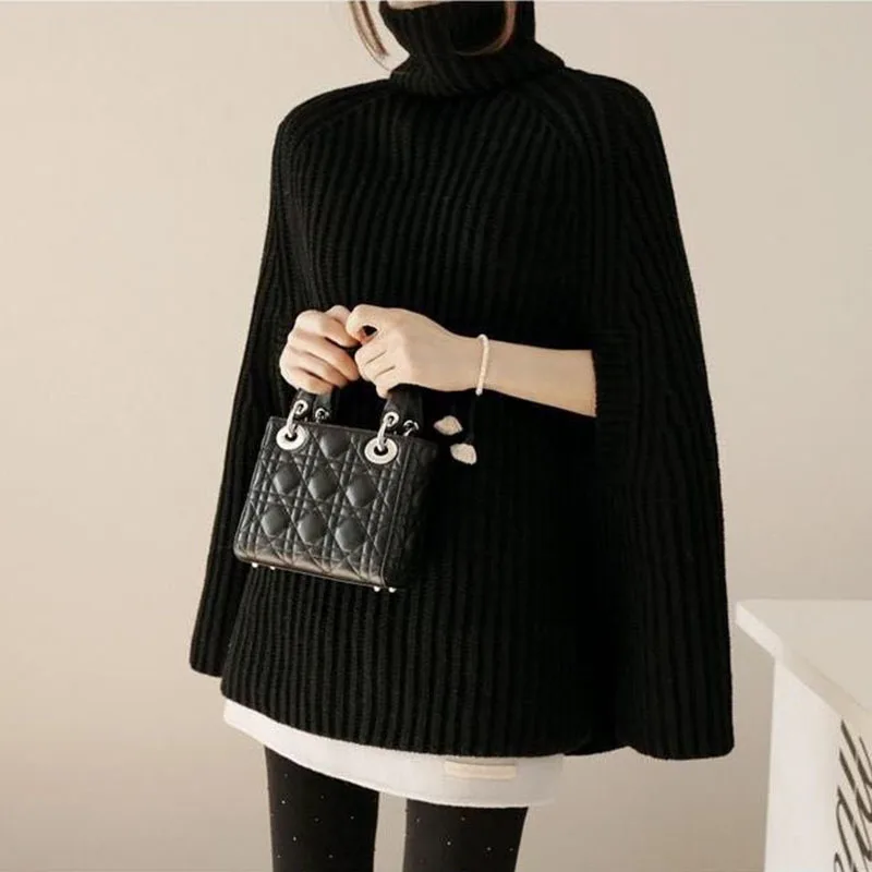 

2018 Women'S Sweater Winter Women'S Turtleneck Pullover Splitter Head High Collar Wild Poncho Sweater Plus Size Solid Color
